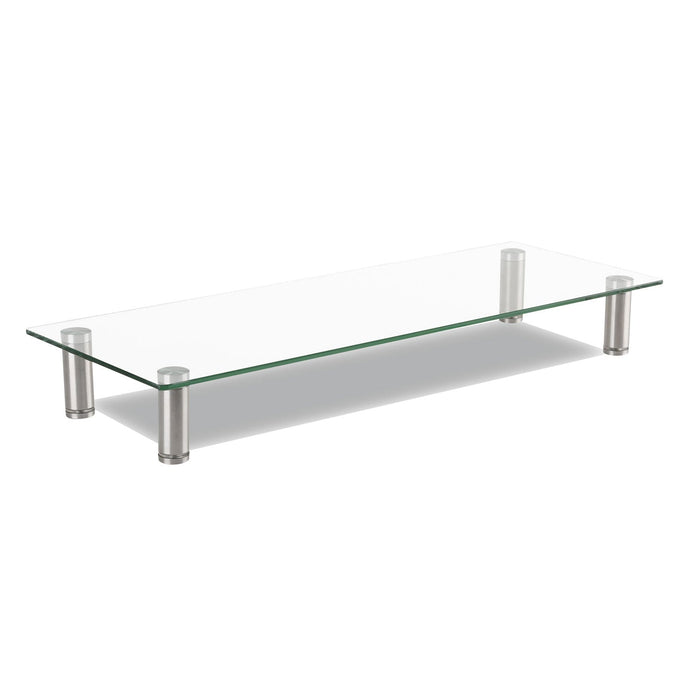 Innovera Adjustable Tempered Glass Monitor Riser, 22.75" x 8.25" x 3" to 3.5", Clear/Silver