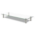 Innovera Adjustable Tempered Glass Monitor Riser, 22.75" x 8.25" x 3" to 3.5", Clear/Silver