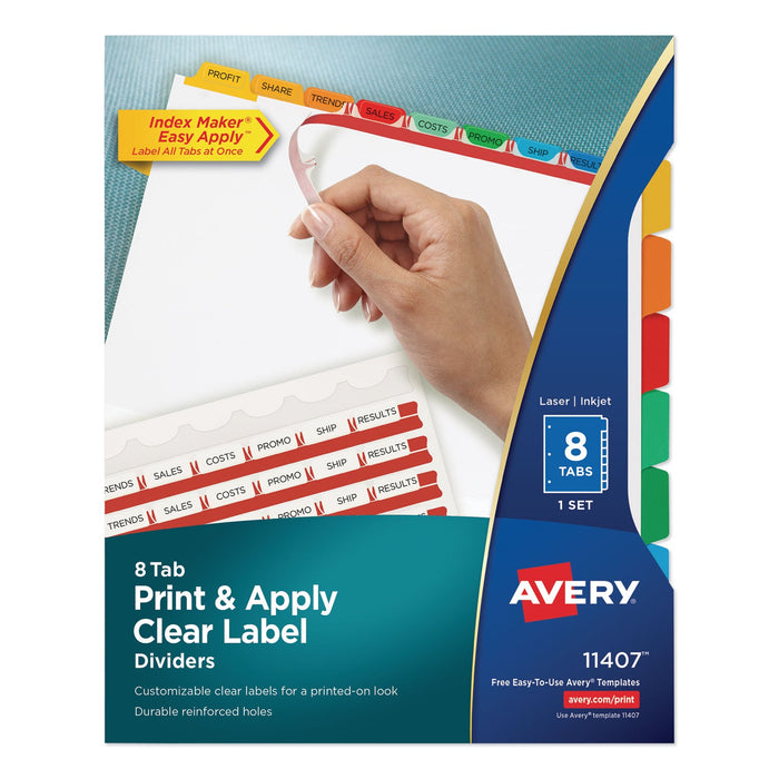 Avery Print and Apply Index Maker Clear Label Dividers, 8-Tab, Color Tabs, 11 x 8.5, White, Traditional Color Tabs, 1 Set