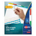 Avery Print and Apply Index Maker Clear Label Dividers, 5-Tab, Color Tabs, 11 x 8.5, White, Traditional Color Tabs, 5 Sets