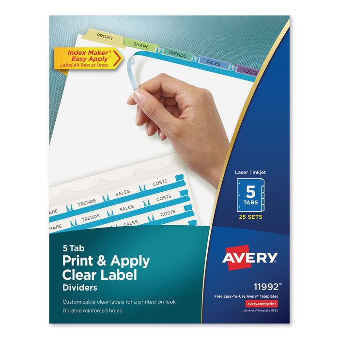 Avery Print and Apply Index Maker Clear Label Dividers, 5-Tab, Color Tabs, 11 x 8.5, White, Contemporary Color Tabs, 25 Sets
