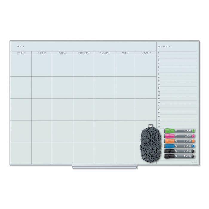 U Brands Floating Glass Dry Erase Undated One Month Calendar, 36 x 24, White