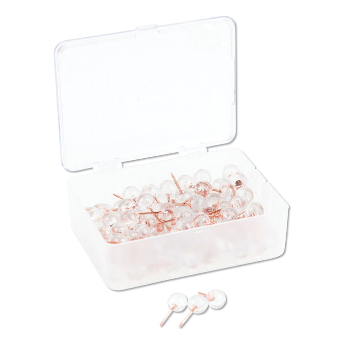 U Brands Fashion Sphere Push Pins, Plastic, Clear/Rose Gold, 0.44", 100/Pack