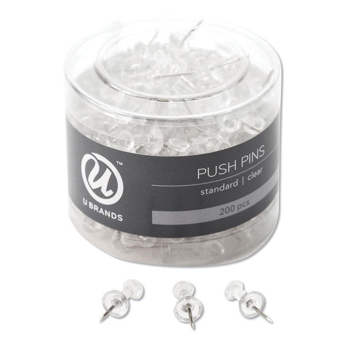 U Brands Standard Push Pins, Plastic, Clear, 0.44", 200/Pack
