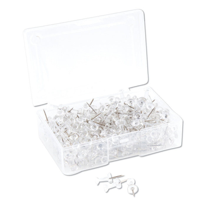U Brands Standard Push Pins, Plastic, Clear, Clear Head/Silver Pin, 0.44", 200/Pack