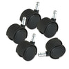 Master Caster Deluxe Duet Casters, Grip Ring Type B and Type K Stems, 2" Hard Nylon Wheel, Matte Black, 5/Set