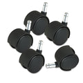 Master Caster Deluxe Duet Casters, Grip Ring Type B and Type K Stems, 2" Hard Nylon Wheel, Matte Black, 5/Set
