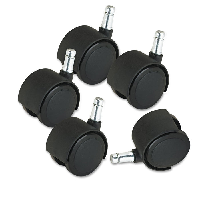 Master Caster Deluxe Duet Casters, Grip Ring Type B and Type K Stems, 2" Hard Nylon Wheel, Matte Black, 5/Set