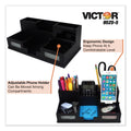 Victor Midnight Black Desk Organizer with Smartphone Holder, 6 Compartments, Wood, 10.5 x 5.5 x 4