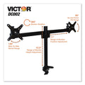 Victor Single/Dual Arm Mount System for 23" Monitors, 180 deg; 225 deg Rotation, 45 deg Tilt, 360 deg Pan, Black, Supports 15 lb