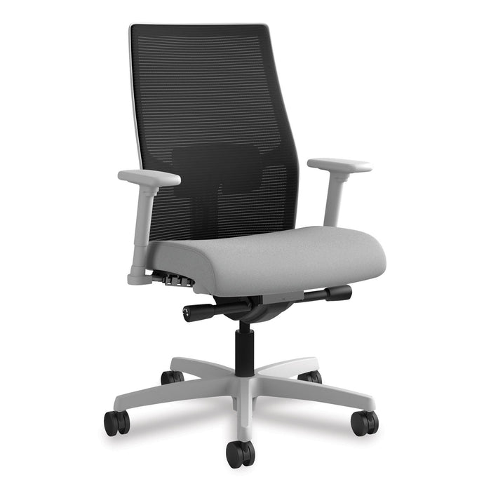 HON Ignition 2.0 4-Way Stretch Mid-Back Mesh Task Chair, Supports 300 lb, 17" to 21" Seat, Frost Seat, Black Back, Titanium Base