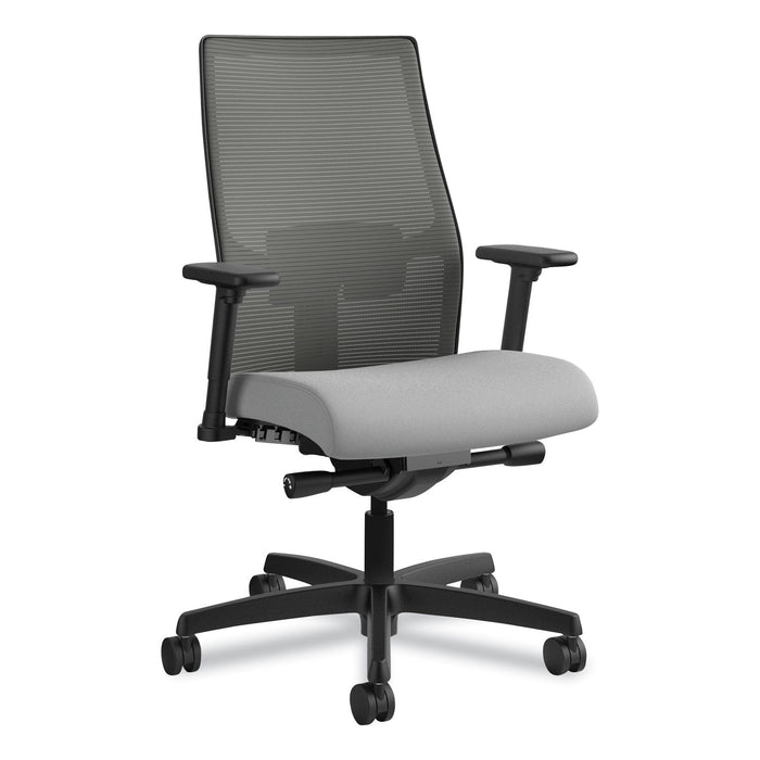 HON Ignition 2.0 4-Way Stretch Mid-Back Mesh Task Chair, Supports 300 lb, 17" to 21" Seat, Frost Seat, Charcoal Back, Black Base