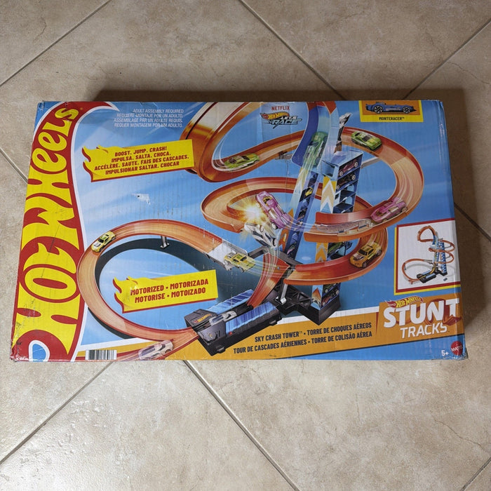 Hot Wheels Sky Crash Tower Motorized Track Set with Car, Stores 20+ 1:64 Cars by Price Is Right Miami