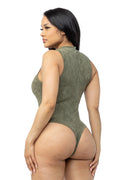 Washed Seamless Solid Mock Neck Basic Bodysuit by The House of Stylez