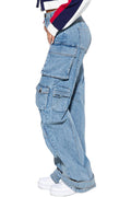 Multi Pocket Straight Legs Denim Cargo Jeans by The House of Stylez