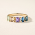 IGI Certified 1.27 Ct Multi Color Unheated Sapphire Prong 14K Yellow Gold Half Eternity Engagement Ring by Fine Color Jewels