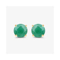 0.72 Ct Round Green Zambian Emerald Prong 10K Stud Earrings by Fine Color Jewels