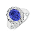 2.69 Ct Oval Violet Tanzanite and White Diamond Prong 14k Gold Halo Statement Floral Ring by Fine Color Jewels
