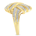 10K Yellow Gold Plated .925 Sterling Silver 1.0 Cttw Round & Baguette Diamond Knot Channel Statement Ring (I-J Color, I2-I3 Clarity) - Size 6 by Bids.com