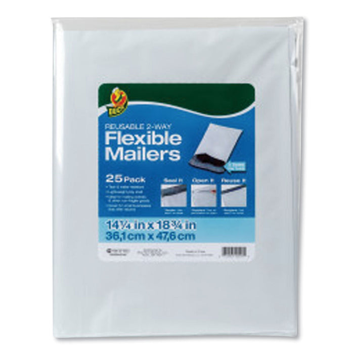 Duck Reusable 2-Way Flexible Mailers, Square Flap, Self-Adhesive Closure, 14.25 x 18.75, White, 25/Pack