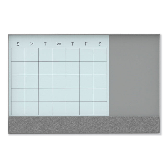 U Brands 3N1 Magnetic Glass Dry Erase Combo Board, 24 x 18, Month View, White Surface and Frame