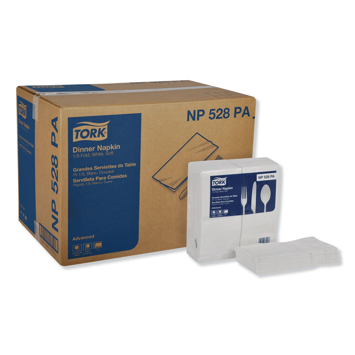 Tork Advanced Dinner Napkins, 2-Ply, 15" x 17", 1/8 Fold, White, 100/PK, 28 PK/CT