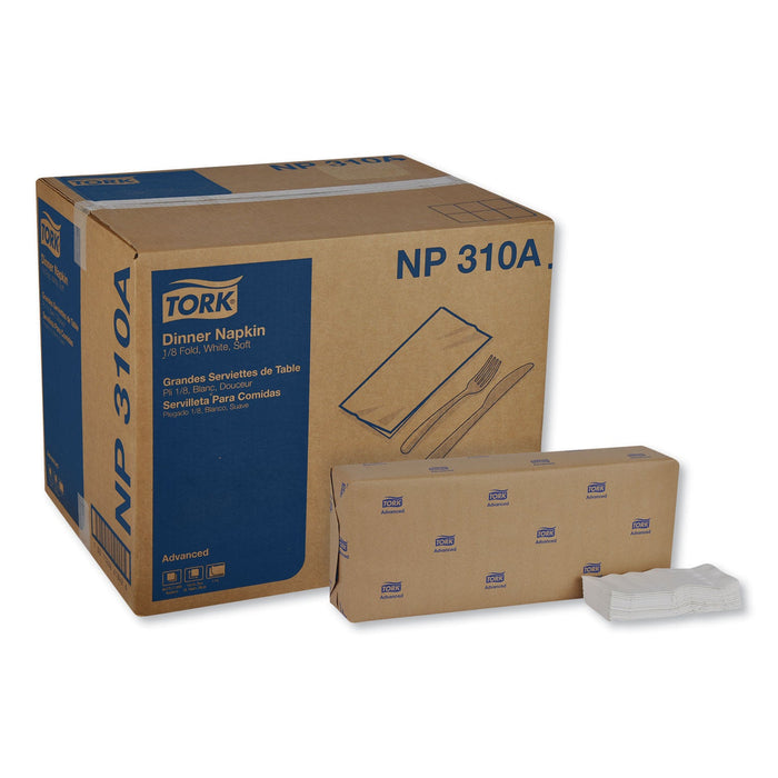 Tork Advanced Dinner Napkins, 2 Ply, 15" x 16.25", 1/8 Fold, White, 375/Packs, 8 Packs/Carton