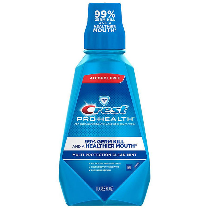 Crest Pro Health Multi Protection Clean Mint Cpc (Cetylpyridinium Chloride) Antigingivitis/Antiplaque Oral Rinse, 1 L (33.8 Fl Oz) by Pasteur Pharmacy