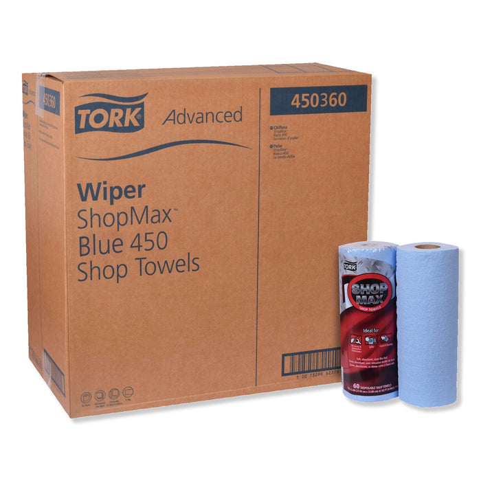 Tork Advanced ShopMax Wiper 450, 11 x 9.4, Blue, 60/Roll, 30 Rolls/Carton