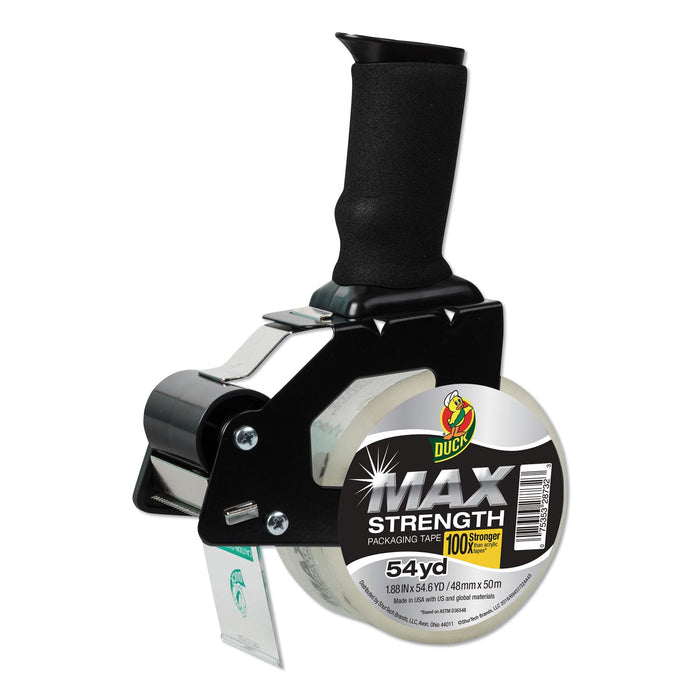 Duck MAX Packaging Tape with Pistol Grip Dispenser, 3" Core, 1.88" x 54.6 yds, Crystal Clear