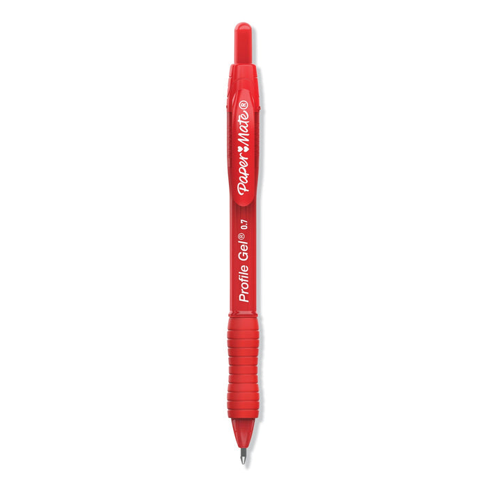 Paper Mate Profile Gel Pen, Retractable, Medium 0.7 mm, Red Ink, Translucent Red Barrel, Dozen