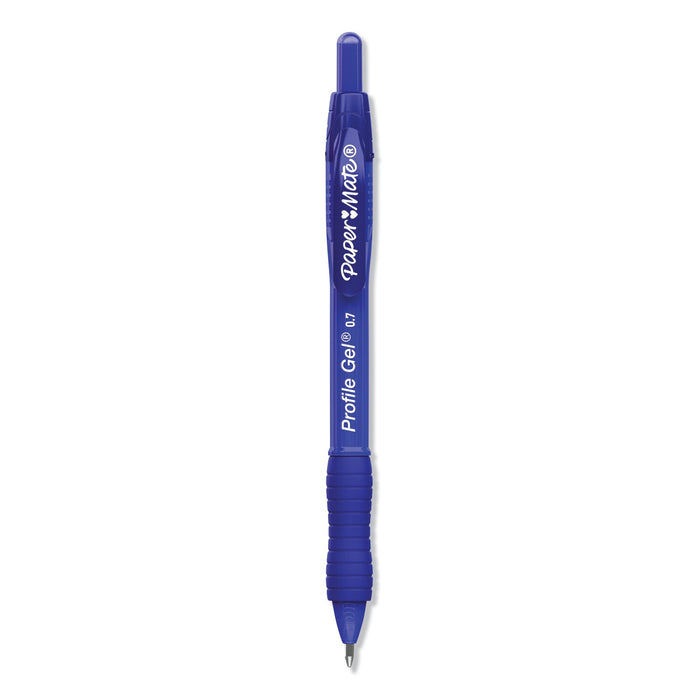 Paper Mate Profile Gel Pen, Retractable, Medium 0.7 mm, Blue Ink, Translucent Blue Barrel, Dozen