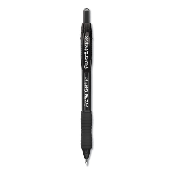 Paper Mate Profile Gel Pen, Retractable, Medium 0.7 mm, Black Ink, Translucent Black Barrel, Dozen