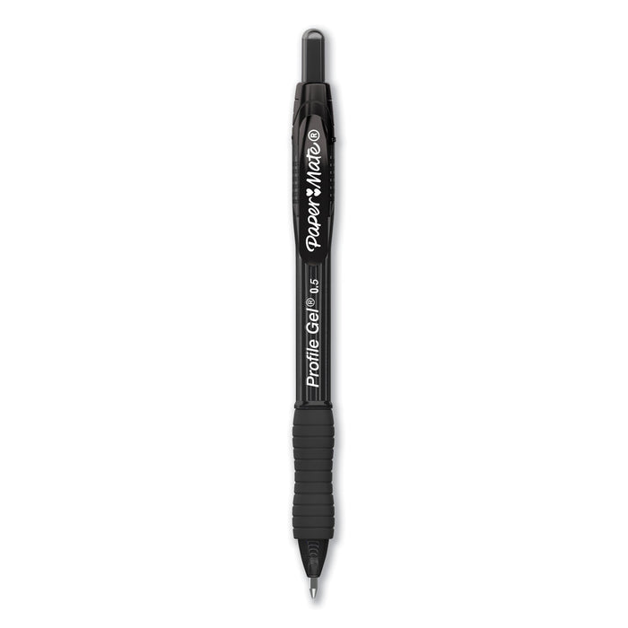 Paper Mate Profile Gel Pen, Retractable, Fine 0.5 mm, Black Ink, Translucent Black Barrel, 36/Pack