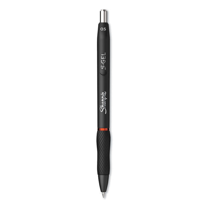 Sharpie S-Gel High-Performance Gel Pen, Retractable, Fine 0.5 mm, Red Ink, Black Barrel, Dozen