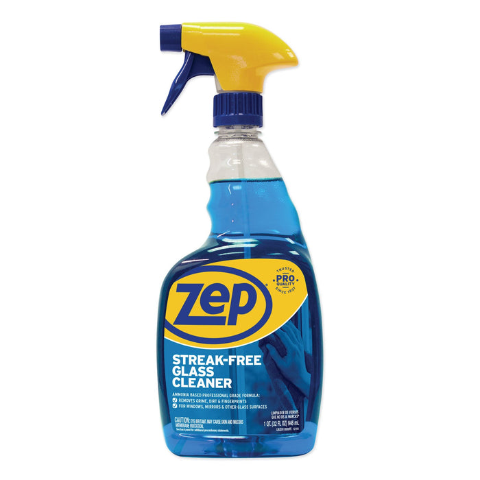 Zep Commercial Streak-Free Glass Cleaner, Pleasant Scent, 32 oz Spray Bottle, 12/Carton