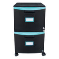 Storex Two-Drawer Mobile Filing Cabinet, 2 Legal/Letter-Size File Drawers, Black/Teal, 14.75" x 18.25" x 26"