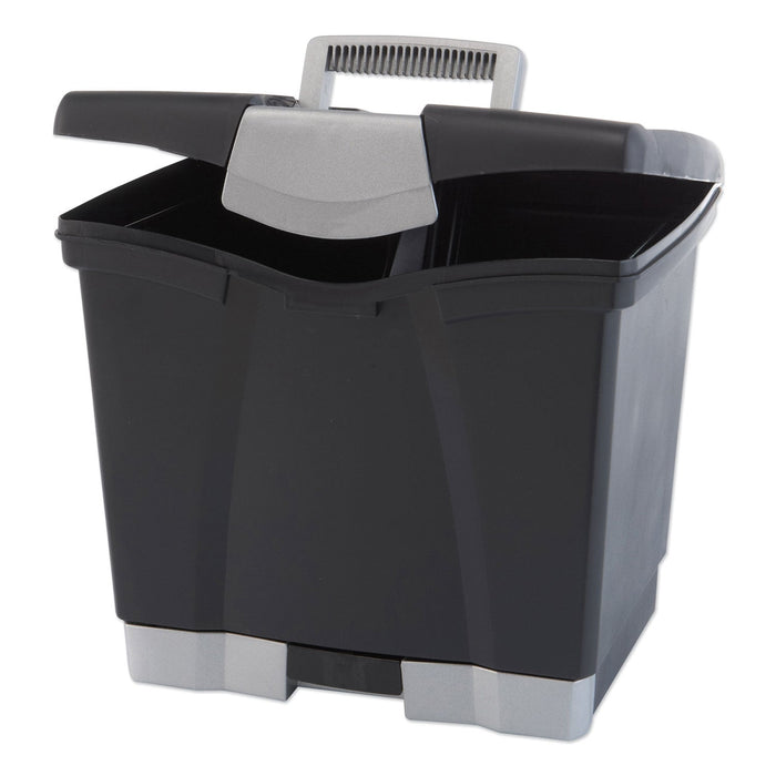 Storex Portable File Box with Drawer, Letter Files, 14" x 11.25" x 14.5", Black