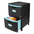 Storex Two-Drawer Mobile Filing Cabinet, 2 Legal/Letter-Size File Drawers, Black/Teal, 14.75" x 18.25" x 26"
