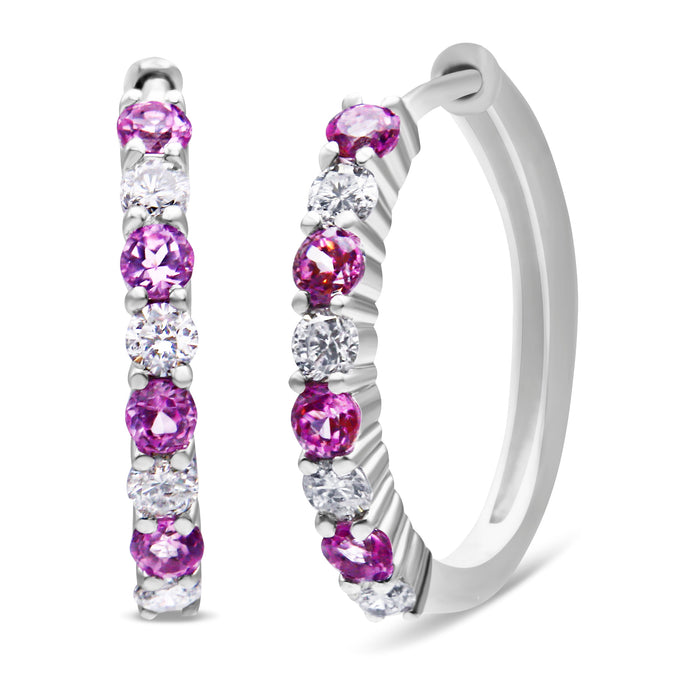 10K White Gold, Â½ Cttw Diamond, & Â½ Cttw Lab-Grown Blue Sapphire Leverback Hoop Earrings (H-I Color, I1-I2 Clarity) by Bids.com