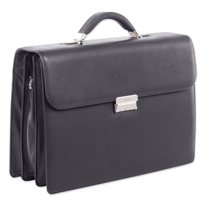 Swiss Mobility Milestone Briefcase, Fits Devices Up to 15.6", Leather, 5 x 5 x 12, Black