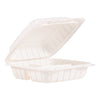 ProPlanet Hinged Lid Containers, 3-Compartment, 8.3 x 8 x 3, White, Plastic, 150/Carton