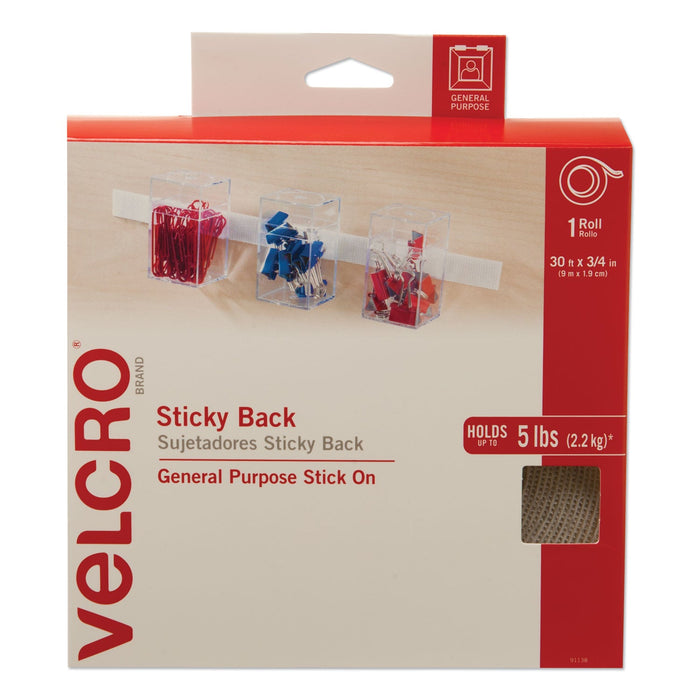 VELCRO Sticky-Back Fasteners, Removable Adhesive, 0.75" x 30 ft, White