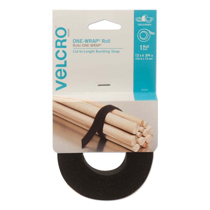VELCRO ONE-WRAP Pre-Cut Standard Ties, 0.75" x 12", Black