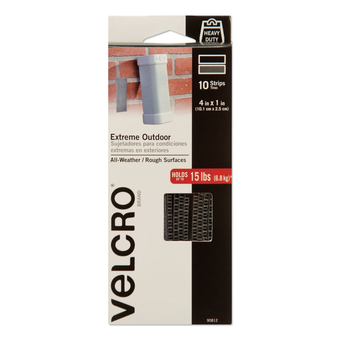 VELCRO Heavy-Duty Fasteners, Extreme Outdoor Performance. 1" x 4", Titanium, 10/Pack