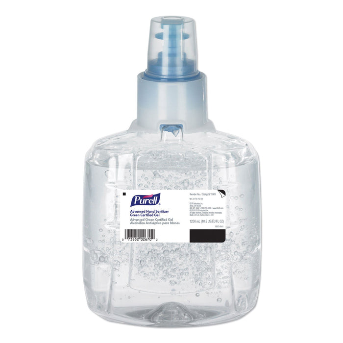 PURELL Advanced Hand Sanitizer Green Certified Gel Refill, For LTX-12 Dispensers, 1,200 mL, Fragrance-Free, 2/Carton