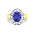 2.69 Ct Oval Violet Tanzanite and White Diamond Prong 14k Gold Halo Statement Floral Ring by Fine Color Jewels