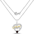 Heart Red Garnet Prong Silver Love Mom Charm Necklace by Fine Color Jewels
