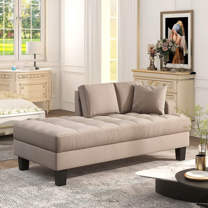 64" Deep Tufted Upholstered Textured Fabric Chaise Lounge Toss Pillow Included by DailySale