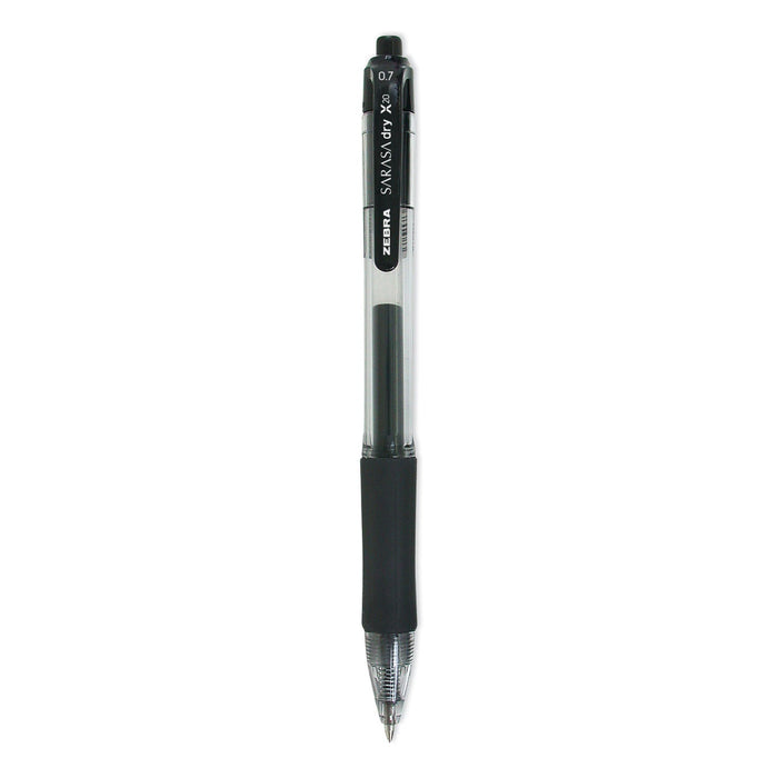 Zebra Sarasa Dry Gel X20 Gel Pen, Retractable, Medium 0.7 mm, Black Ink, Smoke Barrel, 36/Pack